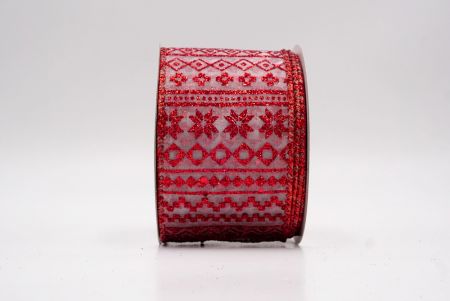 शीर व्हाइट/रेड_नॉर्डिक स्नोफ्लेक पैटर्न वायर्ड रिबन_KF9647GR-1