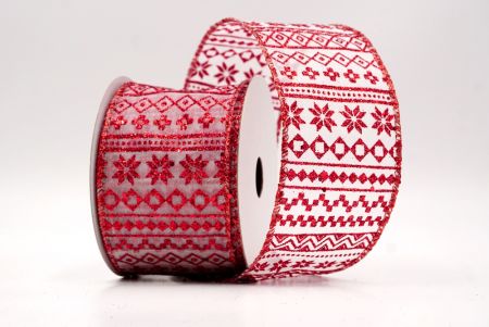 शीर व्हाइट/रेड_नॉर्डिक स्नोफ्लेक पैटर्न वायर्ड रिबन_KF9647GR-1