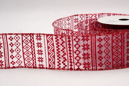 शीर व्हाइट/रेड_नॉर्डिक स्नोफ्लेक पैटर्न वायर्ड रिबन_KF9647GR-1