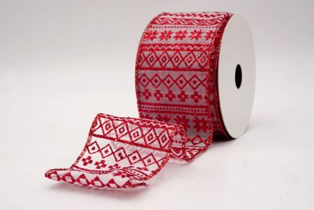 शीर व्हाइट/रेड_नॉर्डिक स्नोफ्लेक पैटर्न वायर्ड रिबन_KF9647GR-1