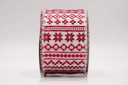 व्हाइट/रेड_नॉर्डिक स्नोफ्लेक पैटर्न वायर्ड रिबन_KF9648GC-1-1
