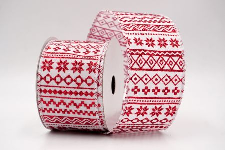 व्हाइट/रेड_नॉर्डिक स्नोफ्लेक पैटर्न वायर्ड रिबन_KF9648GC-1-1
