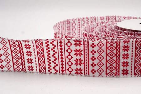 व्हाइट/रेड_नॉर्डिक स्नोफ्लेक पैटर्न वायर्ड रिबन_KF9648GC-1-1