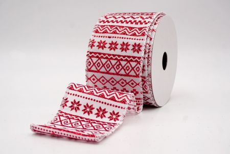 व्हाइट/रेड_नॉर्डिक स्नोफ्लेक पैटर्न वायर्ड रिबन_KF9648GC-1-1