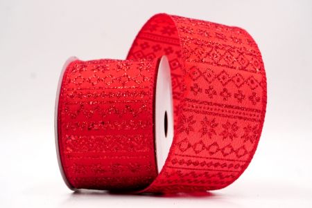 रेड_नॉर्डिक स्नोफ्लेक पैटर्न वायर्ड रिबन_KF9648GC-7-7