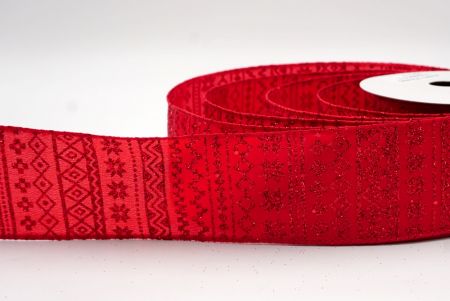 रेड_नॉर्डिक स्नोफ्लेक पैटर्न वायर्ड रिबन_KF9648GC-7-7