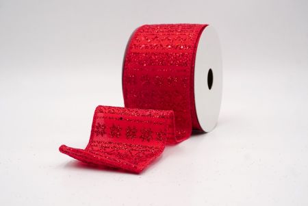 रेड_नॉर्डिक स्नोफ्लेक पैटर्न वायर्ड रिबन_KF9648GC-7-7