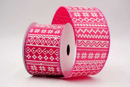 हॉट पिंक_नॉर्डिक स्नोफ्लेक पैटर्न वायर्ड रिबन_KF9649GC-40-218