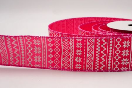 हॉट पिंक_नॉर्डिक स्नोफ्लेक पैटर्न वायर्ड रिबन_KF9649GC-40-218