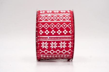 रेड/व्हाइट_नॉर्डिक स्नोफ्लेक पैटर्न वायर्ड रिबन_KF9649GC-7-7