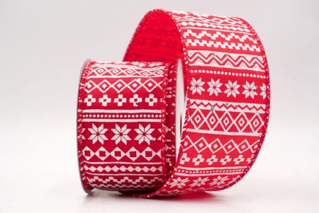 रेड/व्हाइट_नॉर्डिक स्नोफ्लेक पैटर्न वायर्ड रिबन_KF9649GC-7-7