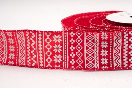 रेड/व्हाइट_नॉर्डिक स्नोफ्लेक पैटर्न वायर्ड रिबन_KF9649GC-7-7
