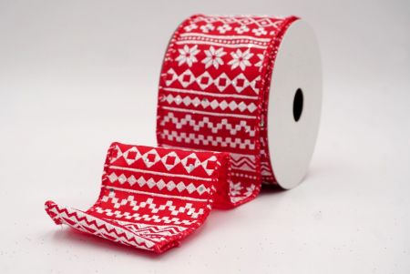रेड/व्हाइट_नॉर्डिक स्नोफ्लेक पैटर्न वायर्ड रिबन_KF9649GC-7-7