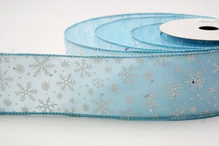 Light Blue Sparkling Christmas Snowflake Wired Ribbon_KF9650GC-12-12