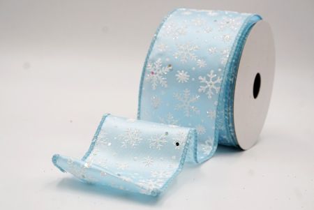 Light Blue Sparkling Christmas Snowflake Wired Ribbon_KF9650GC-12-12