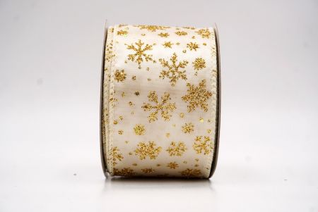 Cream Sparkling Christmas Snowflake Wired Ribbon_KF9651GC-2-2