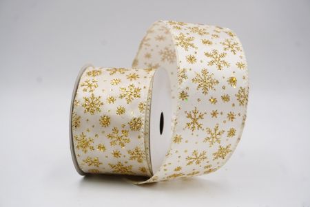 Cream Sparkling Christmas Snowflake Wired Ribbon_KF9651GC-2-2