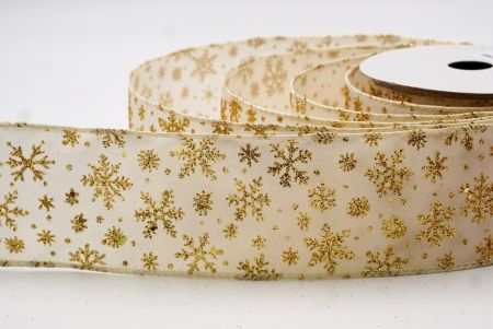 Cream Sparkling Christmas Snowflake Wired Ribbon_KF9651GC-2-2