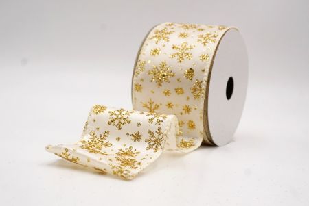 Cream Sparkling Christmas Snowflake Wired Ribbon_KF9651GC-2-2