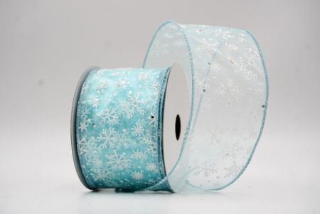 Light blue - Sheer Sparkling Christmas Snowflake Wired Ribbon_KF9652GC-12-12