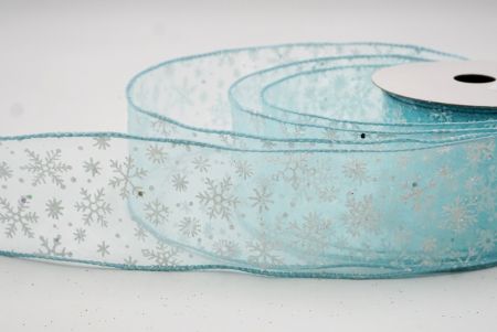 Light blue - Sheer Sparkling Christmas Snowflake Wired Ribbon_KF9652GC-12-12