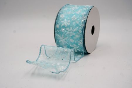 Light blue - Sheer Sparkling Christmas Snowflake Wired Ribbon_KF9652GC-12-12