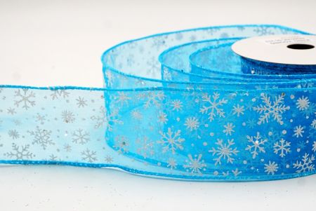 Sky blue - Sheer Sparkling Christmas Snowflake Wired Ribbon_KF9652GC-55-213