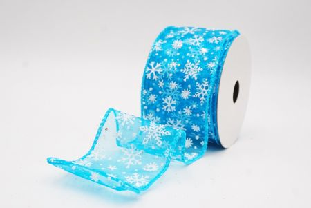 Sky blue - Sheer Sparkling Christmas Snowflake Wired Ribbon_KF9652GC-55-213