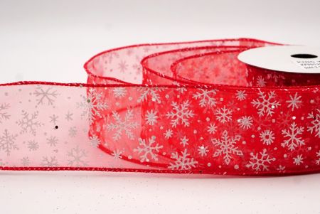 Red Sparkling Christmas Snowflake Wired Ribbon_KF9652GC-7-7