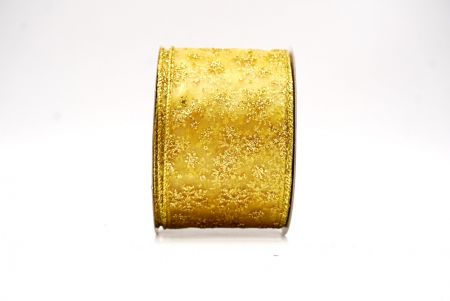 Cream - Gold Sparkling Christmas Snowflake Wired Ribbon_KF9653G-2