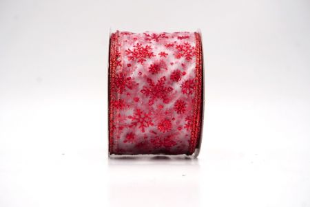 White - Red Sparkling Christmas Snowflake Wired Ribbon_KF9654GR-1