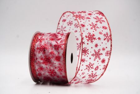 White - Red Sparkling Christmas Snowflake Wired Ribbon_KF9654GR-1