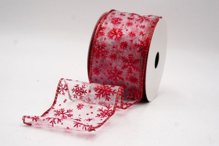 White - Red Sparkling Christmas Snowflake Wired Ribbon_KF9654GR-1