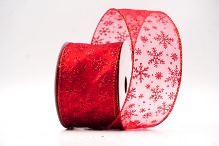 Red- Red Sparkling Christmas Snowflake Wired Ribbon_KF9654GR-7