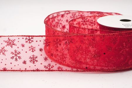 Red- Red Sparkling Christmas Snowflake Wired Ribbon_KF9654GR-7