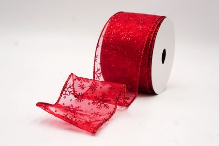 Red- Red Sparkling Christmas Snowflake Wired Ribbon_KF9654GR-7