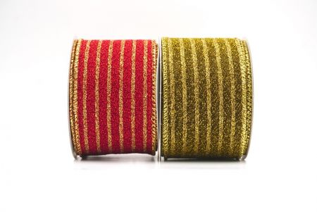 Gold Glitter Striped Holiday Wired Ribbon - Gold Glitter Striped Holiday Wired Ribbon