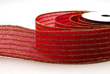 Cinta de Alambre de Vacaciones a Rayas con Brillo Dorado Rojo_KF9661G-7
