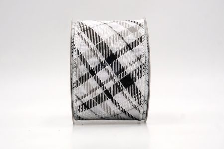 सफेद_क्लासिक प्लेड तिरछा पैटर्न वायर्ड रिबन_KF9667GC-1-1