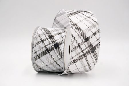 सफेद_क्लासिक प्लेड तिरछा पैटर्न वायर्ड रिबन_KF9667GC-1-1