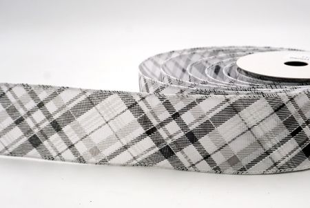 सफेद_क्लासिक प्लेड तिरछा पैटर्न वायर्ड रिबन_KF9667GC-1-1