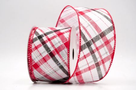 लाल_क्लासिक प्लेड तिरछा पैटर्न वायर्ड रिबन_KF9667GC-1R-7