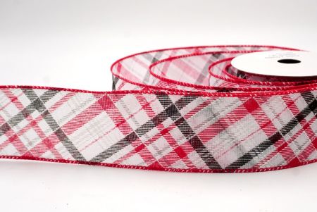 लाल_क्लासिक प्लेड तिरछा पैटर्न वायर्ड रिबन_KF9667GC-1R-7