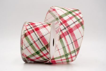 क्रीम_क्लासिक प्लेड तिरछा पैटर्न वायर्ड रिबन_KF9667GC-2-2