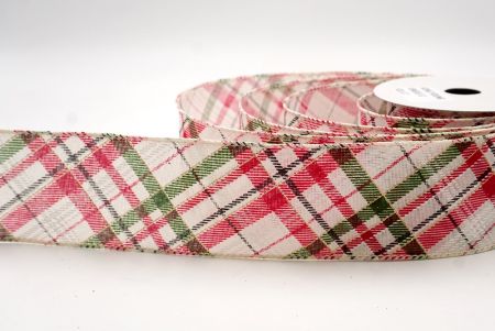 क्रीम_क्लासिक प्लेड तिरछा पैटर्न वायर्ड रिबन_KF9667GC-2-2