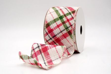 क्रीम_क्लासिक प्लेड तिरछा पैटर्न वायर्ड रिबन_KF9667GC-2-2