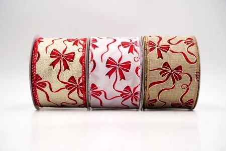 Christmas Bow Pattern Wired Ribbon - Christmas Bow Pattern Wired Ribbon