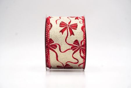 Wstążka w kropki z wzorem świątecznej kokardy w kolorze kremowym_KF9668GC-2-7