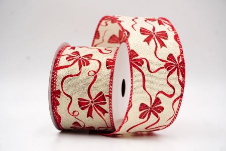Wstążka w kropki z wzorem świątecznej kokardy w kolorze kremowym_KF9668GC-2-7