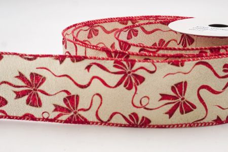 Wstążka w kropki z wzorem świątecznej kokardy w kolorze kremowym_KF9668GC-2-7